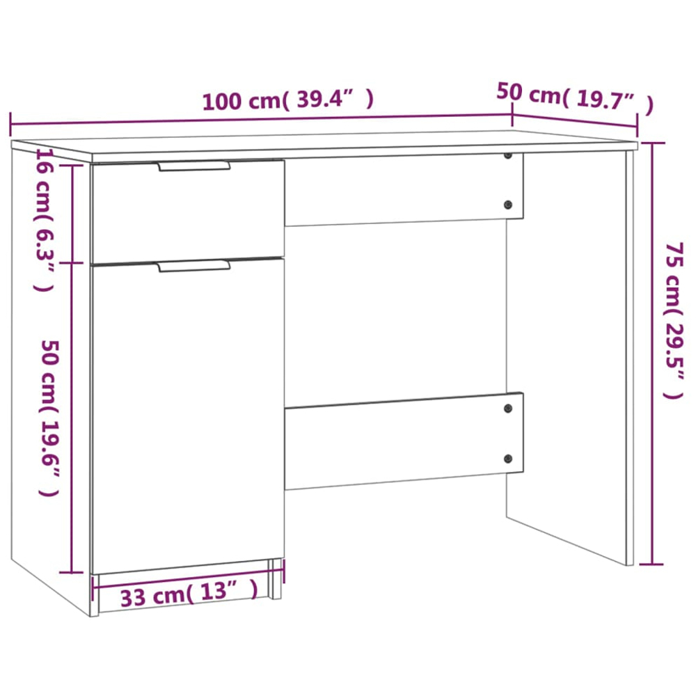 vidaXL Single Door Single Drawer Computer Desk Concrete Grey Image 8