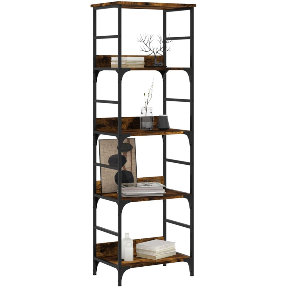 vidaXL 4 Shelf Smoked Oak Wood and Steel Bookcase Image 3