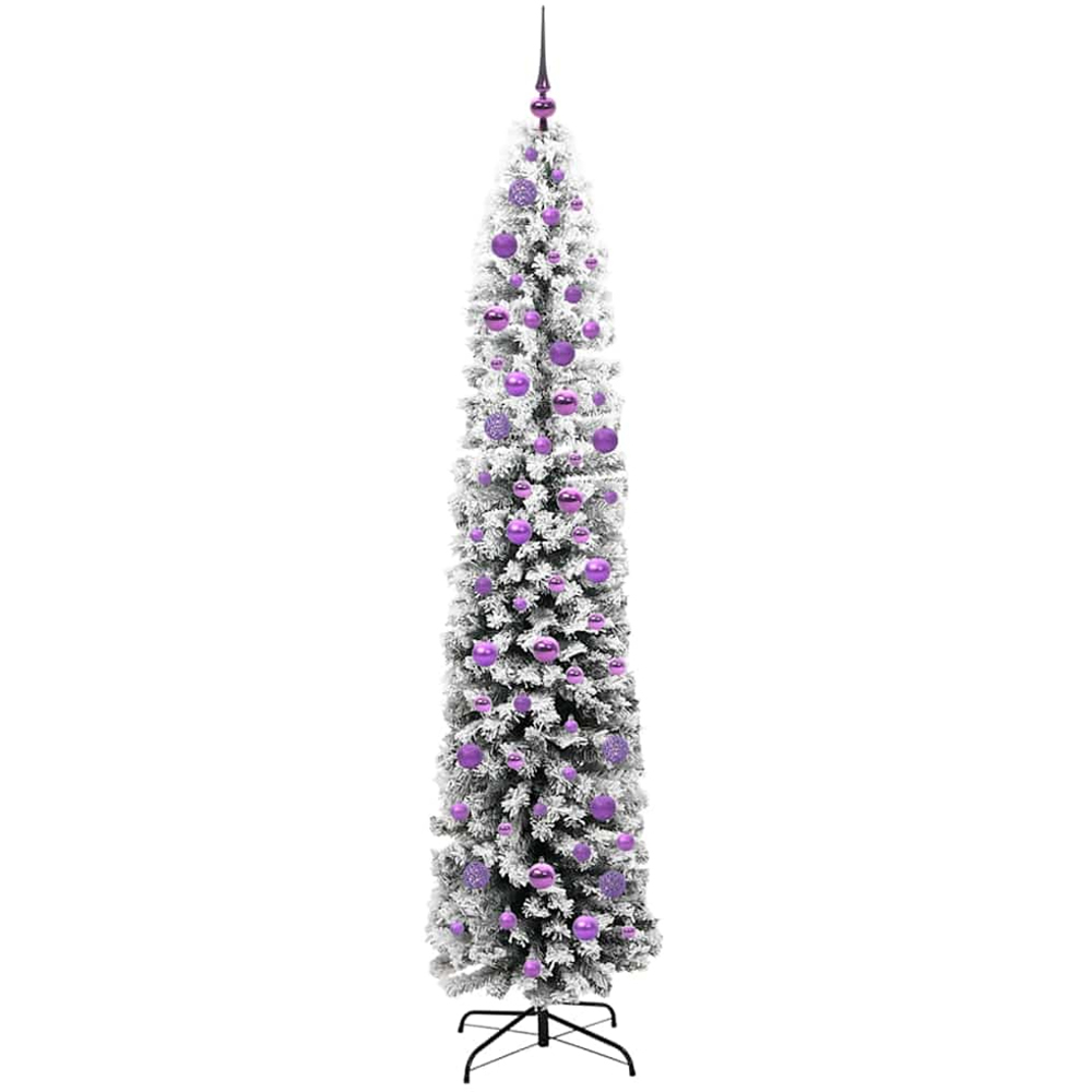vidaXL 300 LED Pre-Lit Lilac Baubles Green Artificial Snow Flocked Christmas Tree 7ft Image 4