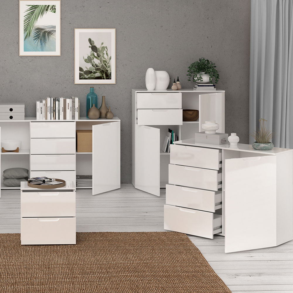 Florence Sienna 2 Door 2 Drawer White High Gloss Cabinet Image 7