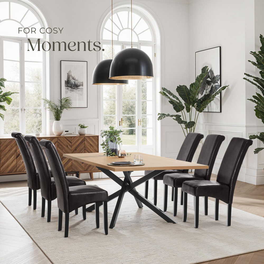 tectake Set of 4 Brown Faux Leather High Backrest Dining Chair Image 8