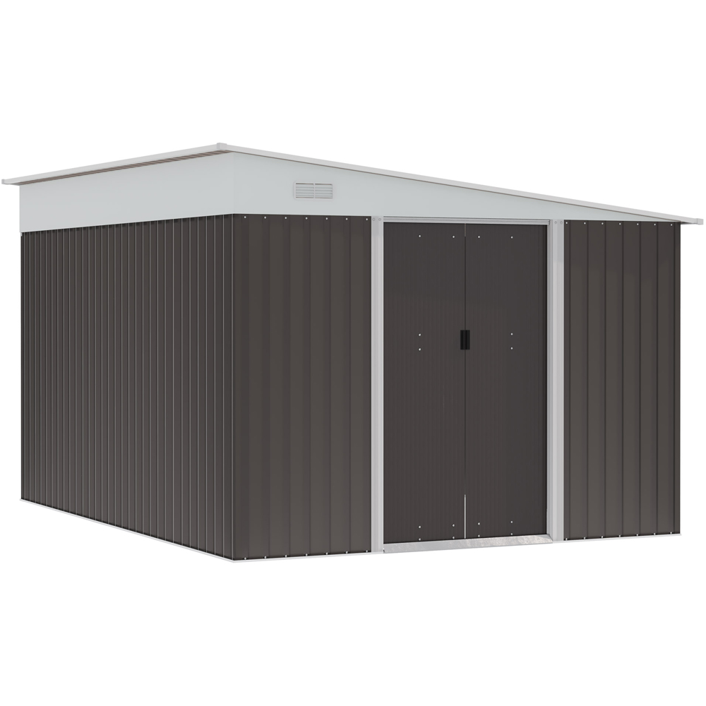 Outsunny 11.3 x 9.2ft Grey Double Sliding Door Steel Garden Storage Shed Image 1