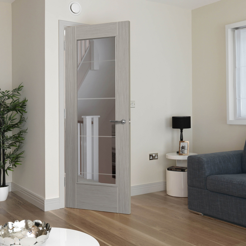 JB Kind Tigris Laminates Light Grey Full Glazed Internal Door 1981 x 610mm Image 2