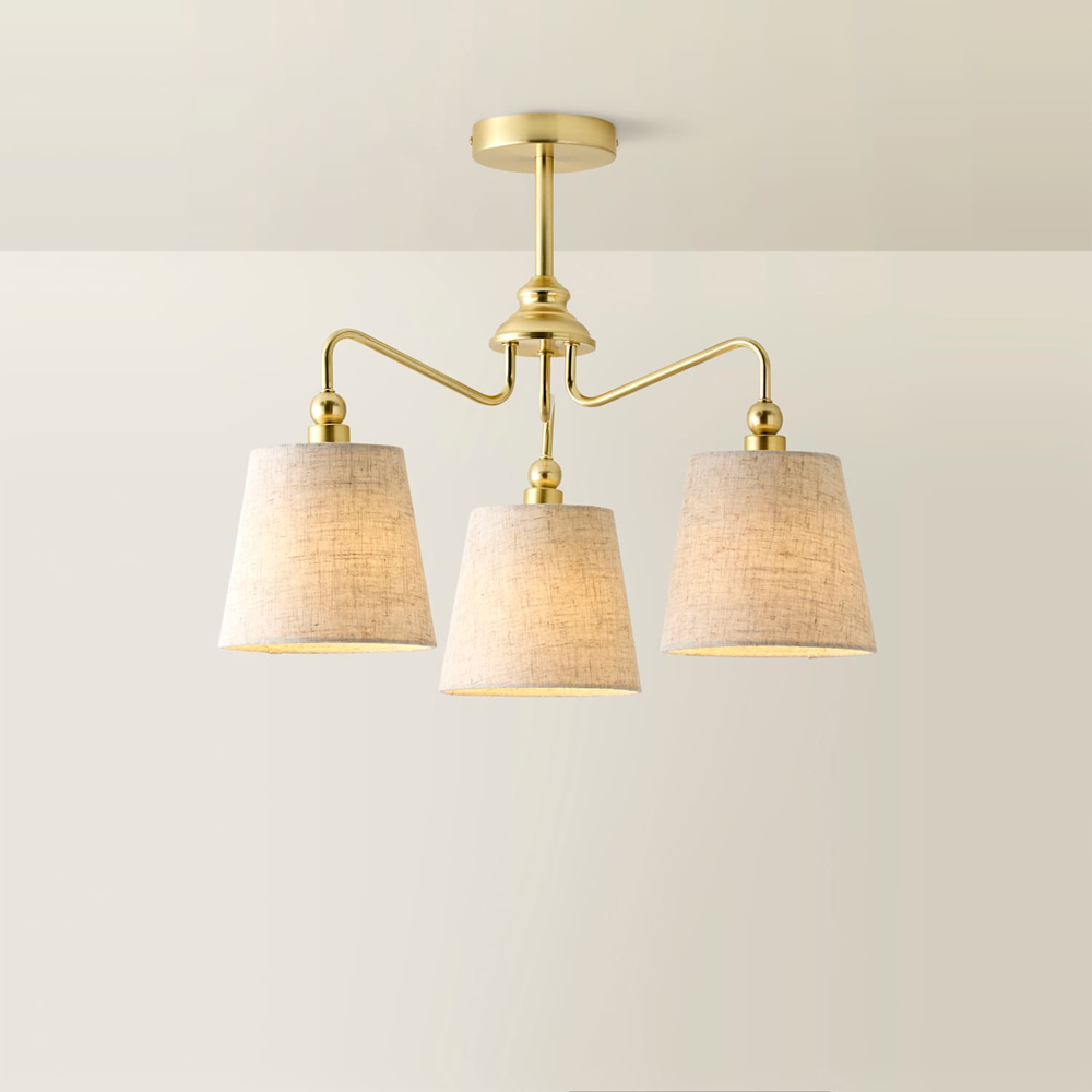 ValueLights Maggie Brushed Gold 3-Arm Chandelier Ceiling Light with Tapered Shade and Bulb Image 3