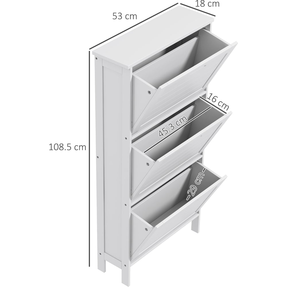 HOMCOM 3 Drawer White Narrow Flip Shoe Storage Cabinet Image 9