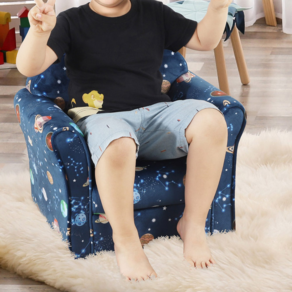 Portland Kids Single Seat Planet Design Blue Sofa Image 3
