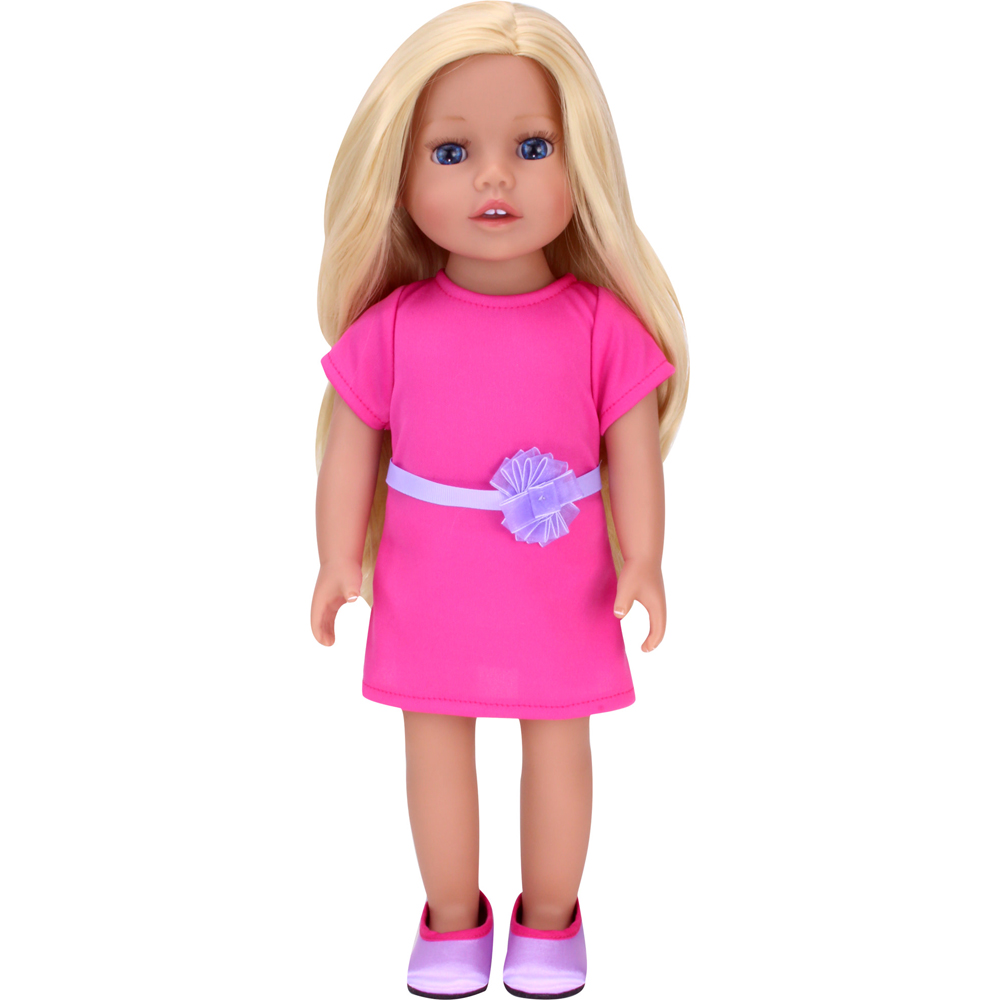 Teamson Kids Chloe Blonde Vinyl Doll in Hot Pink Dress and Purple Satin Shoes Image 3