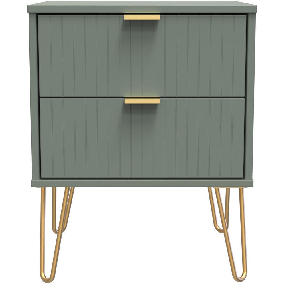 Crowndale 2 Drawer Reed Green Bedside Table Ready Assembled Image 3
