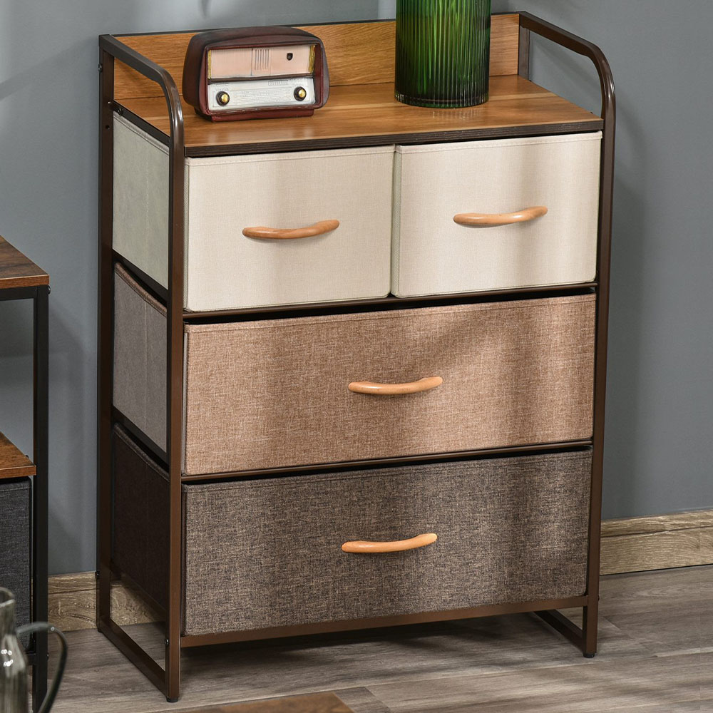 Portland 4 Drawer Brown and Wood Effect Chest of Drawers Image 1