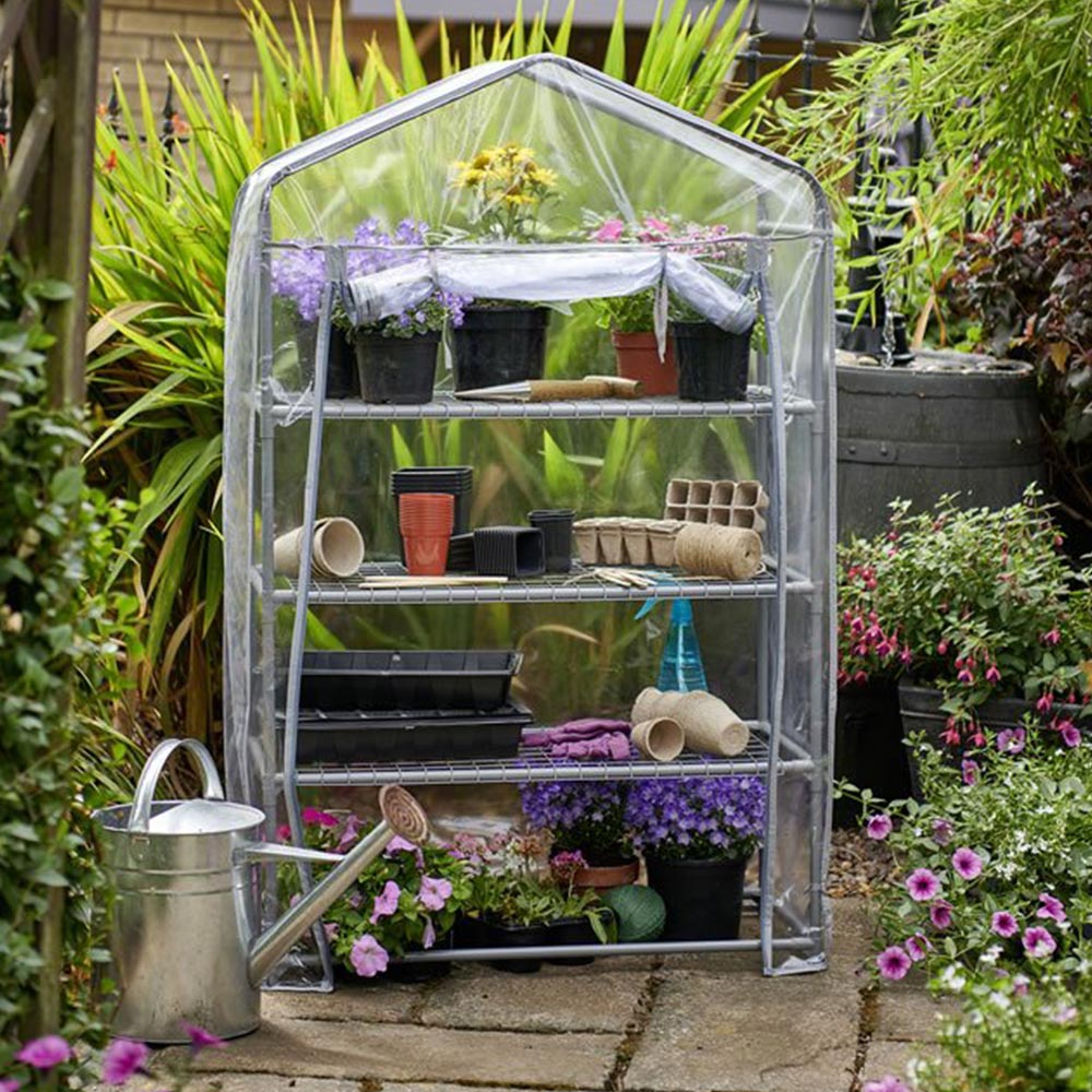 Wilko Wide Mini Greenhouse with 3 Metal Shelves and PVC Cover Image 2