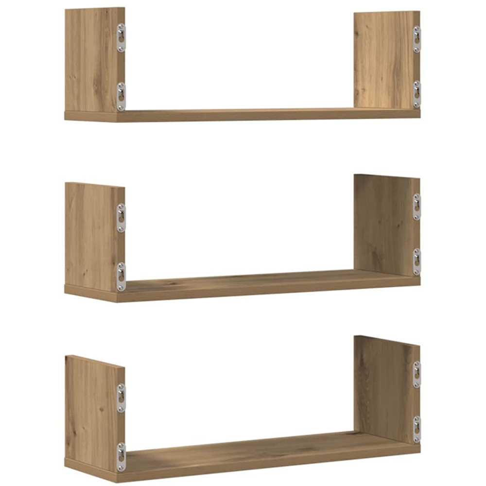 vidaXL 58cm Set of 3 Artisan Oak Floating Wall Shelf Image 5