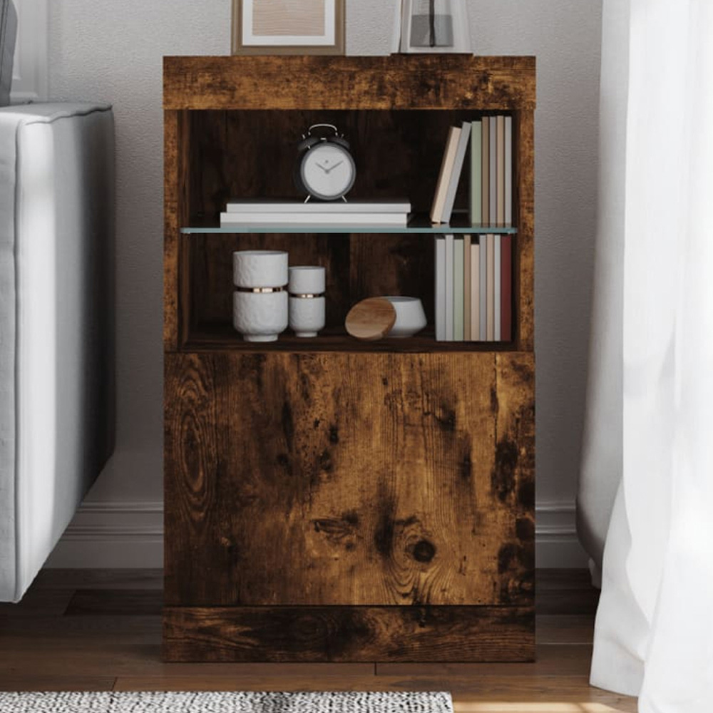 vidaXL Single Door 2 Shelf Smoked Oak Sideboard Image 1
