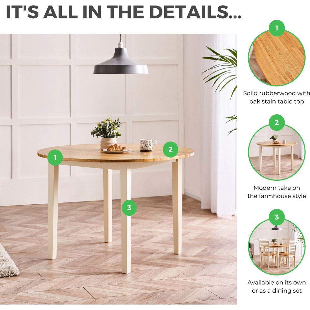 Furniturebox Salisbury 4 Seater Solid Wood Round Dining Table Oak and Cream Image 5