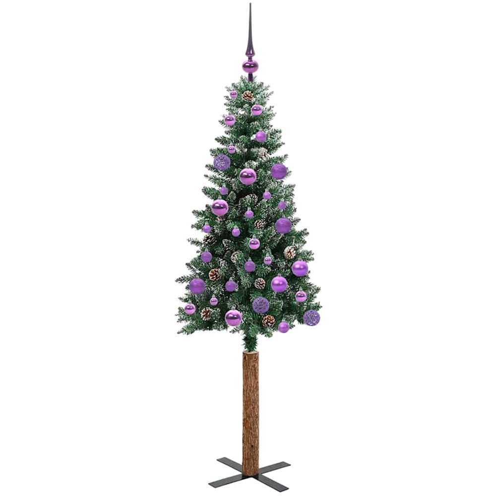 vidaXL Green Snow Flocked Artificial Christmas Tree with Pinecones LEDs Lilac Ornaments 5ft Image 4
