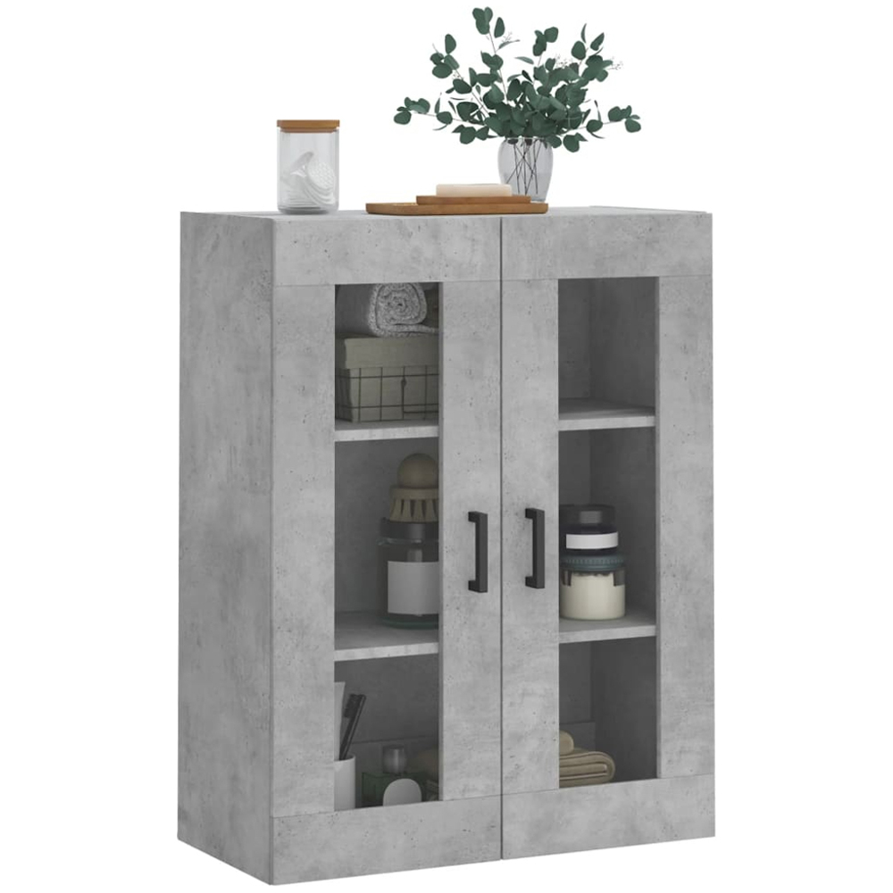 vidaXL 2 Glass Door Concrete Grey Wall Mounted Cabinet Image 4