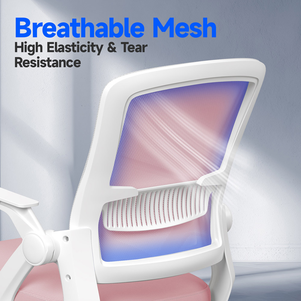 Rattrix Pink Swivel Computer Chair with Flip-Up Armrest and Lumbar Support Image 3