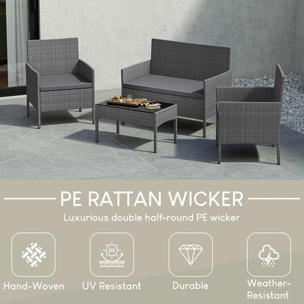 GARDEN VIDA Kendal 4 Seater Grey Rattan Lounge Set Image 6