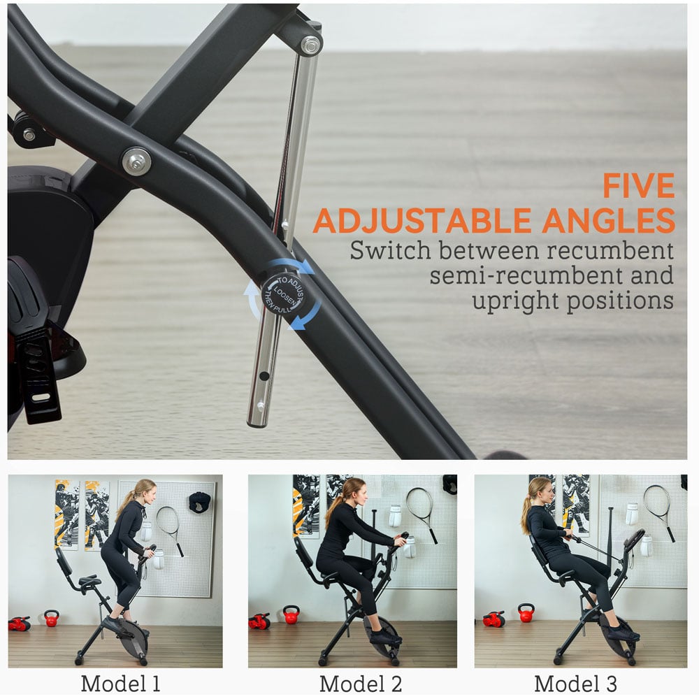 SPORTNOW Black Magnetic Resistance Folding Exercise Bike with Arm Bands and Hand Pulse Sensor Image 4