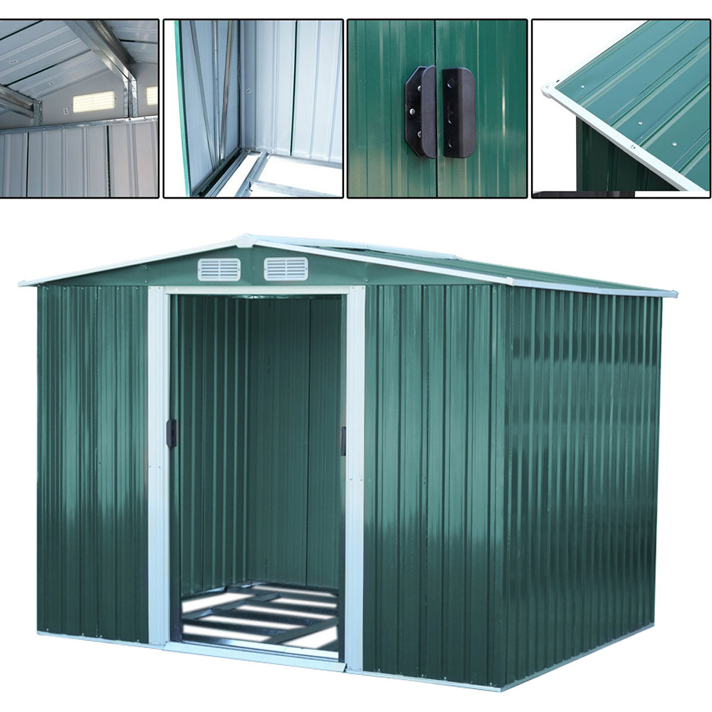 Living and Home 8 x 8ft Green Metal Apex Garden Storage Shed Image 5