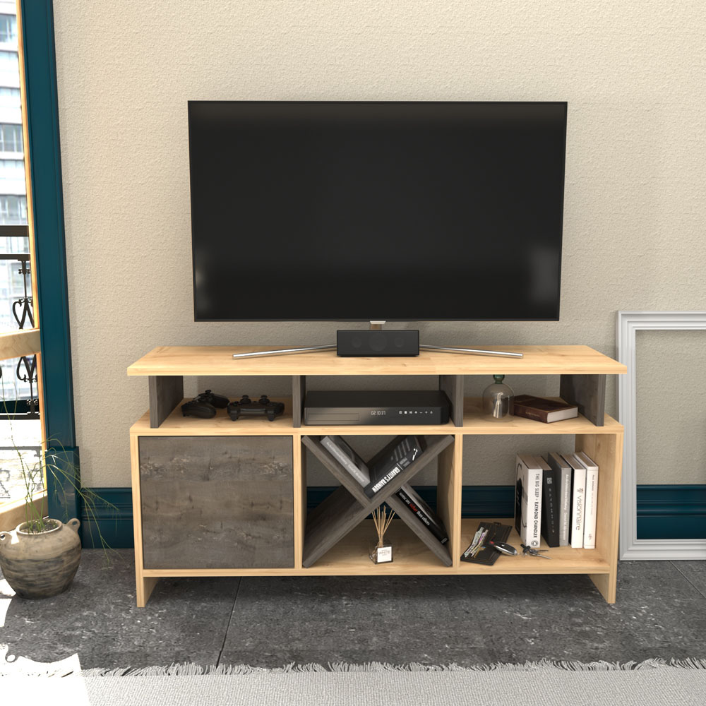 Decorotika Aurburn Single Door 8 Shelf Sapphire Oak and Wenge TV Unit Image 4