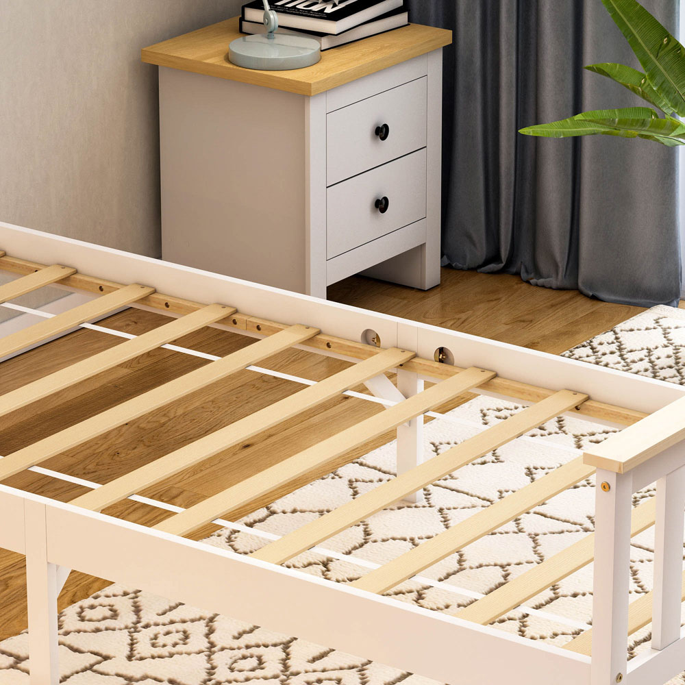 Vida Designs Milan Single White and Pine High Foot Wooden Bed Frame Image 3