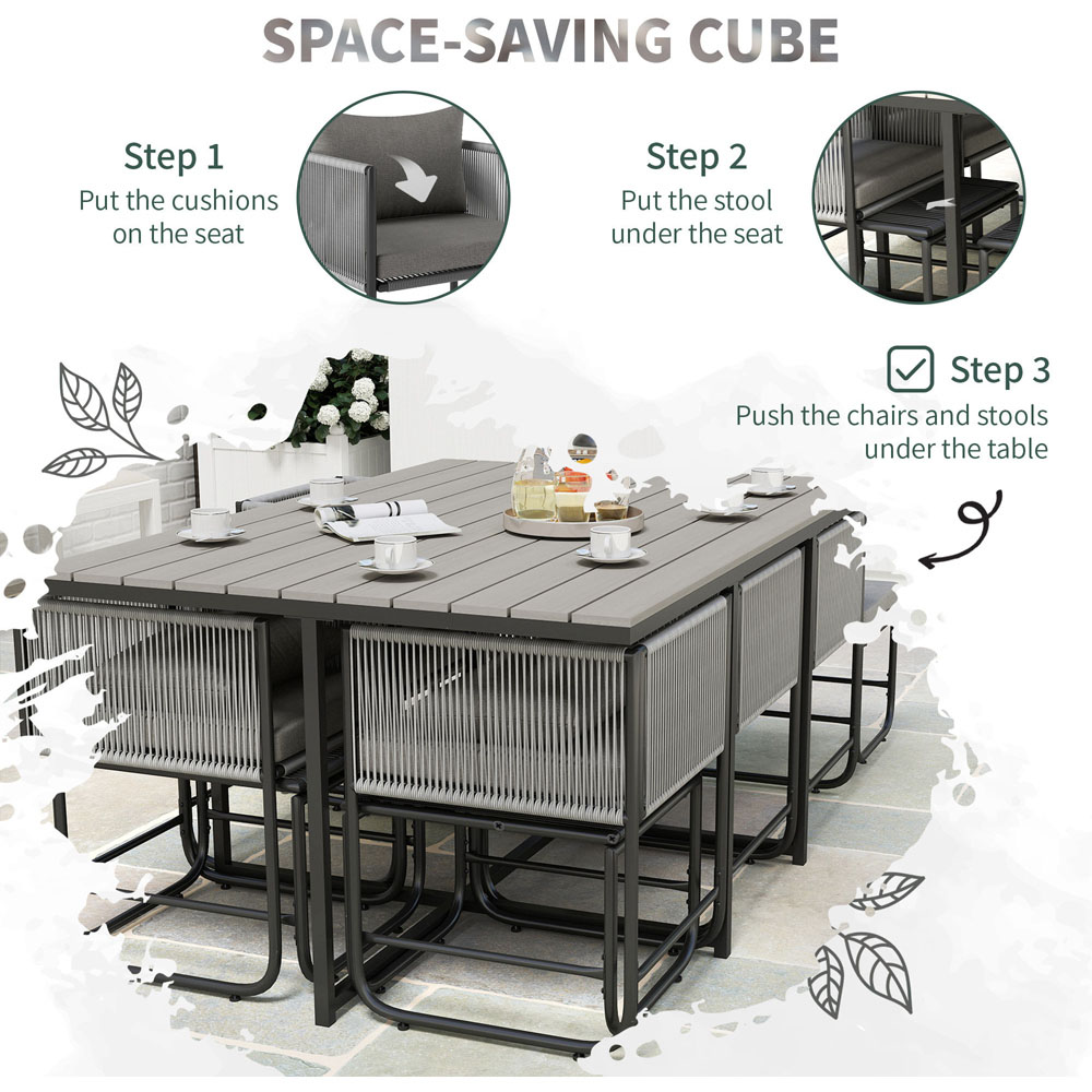 Outsunny 10 Seater Grey Rattan Garden Dining Set with Cushion Image 7