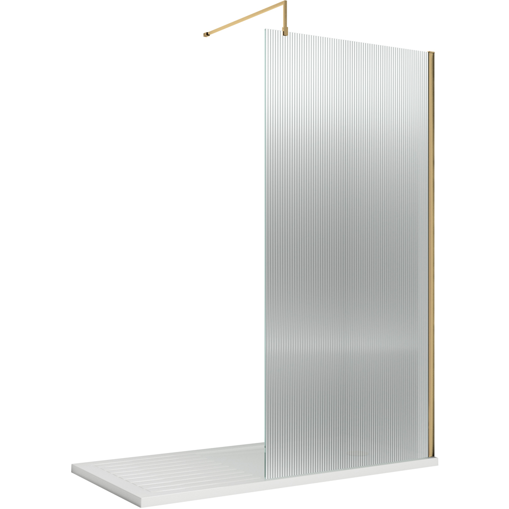 nuie Brushed Brass Fluted Wetroom Screen with Support Bar 1850 x 800mm Image 1