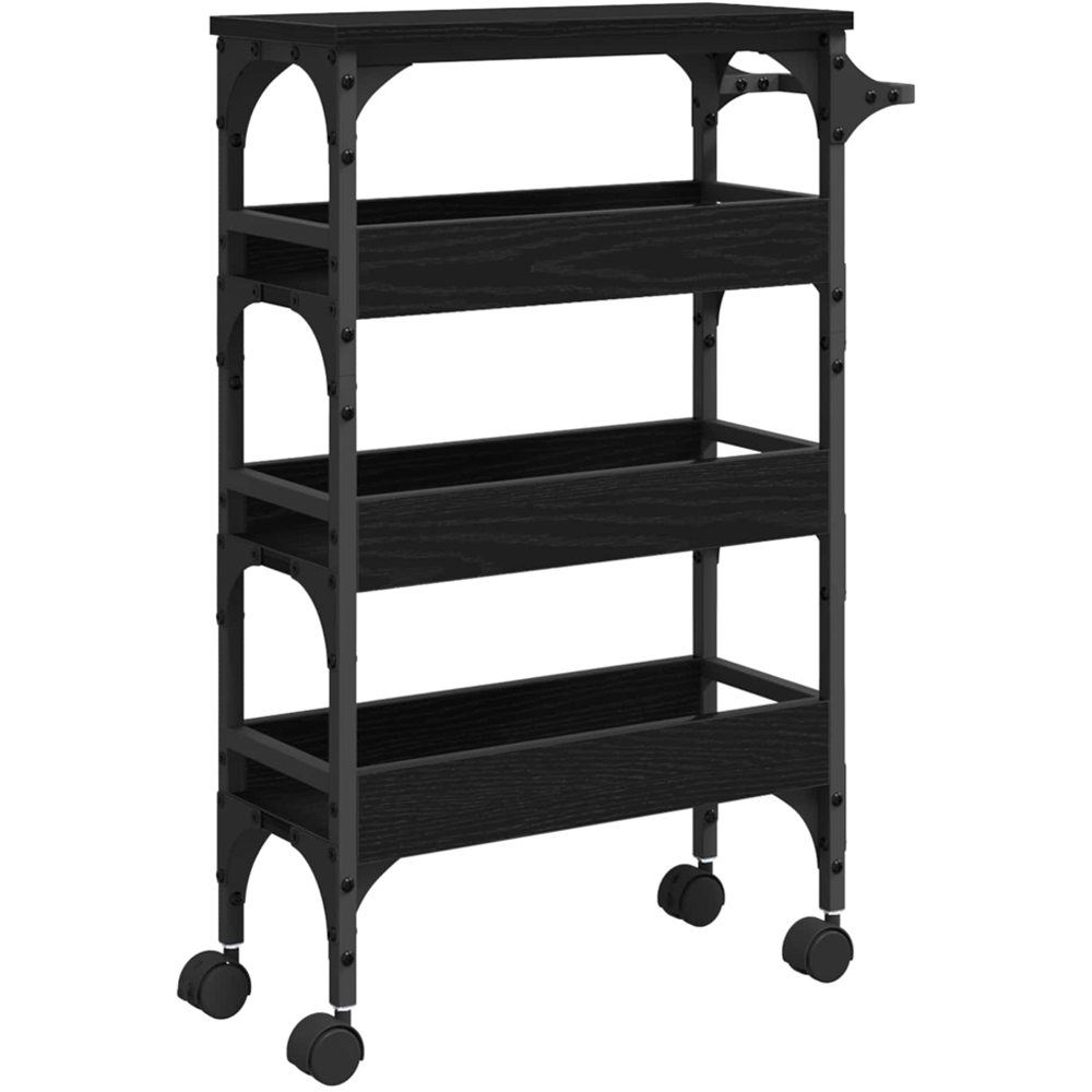 vidaXL 3 Shelf Black Oak Kitchen Trolley with Handle Image 4