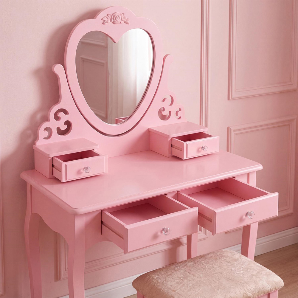 Portland 4 Drawer Pink Dressing Table Set with Mirror Image 5
