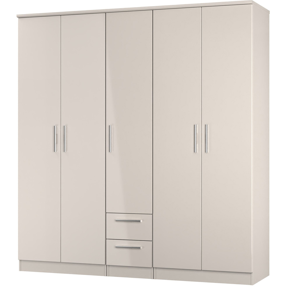 Crowndale Knightsbridge 5 Door 2 Drawer Kashmir Gloss Tall Wardrobe Ready Assembled Image 3