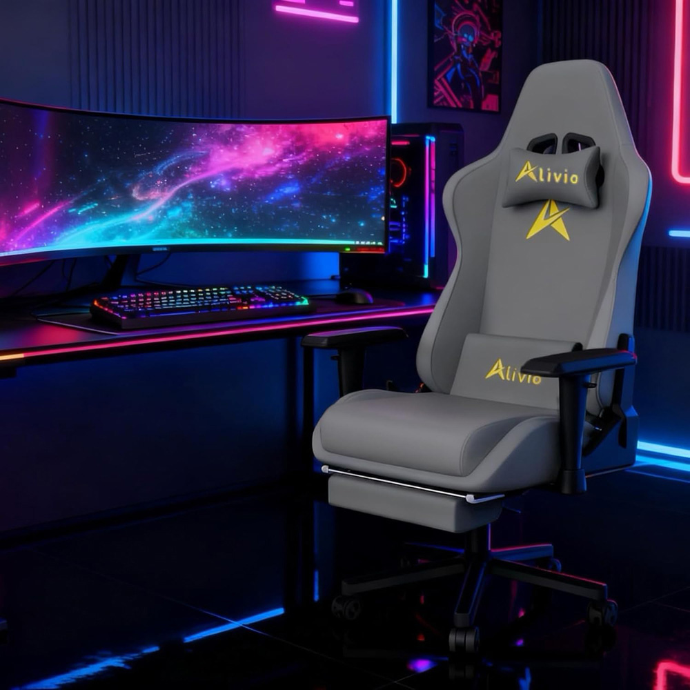 Alivio Grey Velvet Reclining Gaming Chair with Lumbar and Headrest Support Image 3