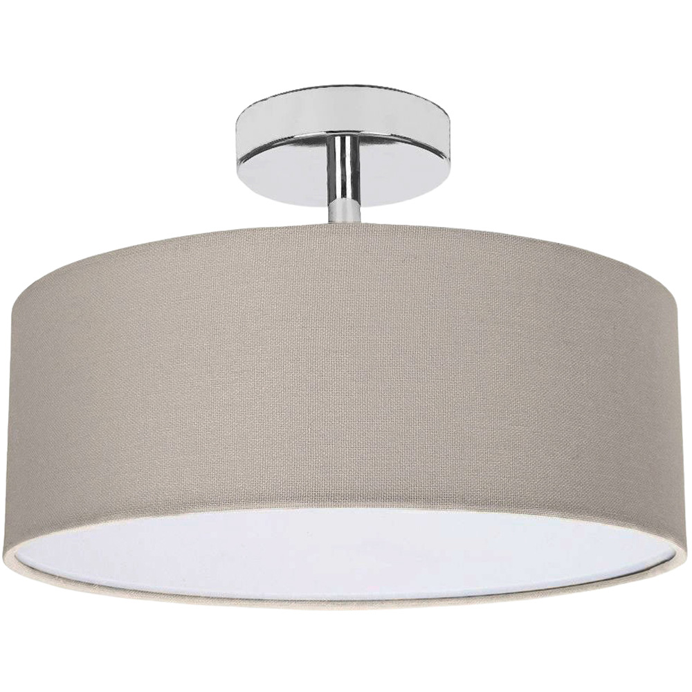 Happy Homewares Grey Linen Semi Flush Ceiling Light with Diffuser Image 1