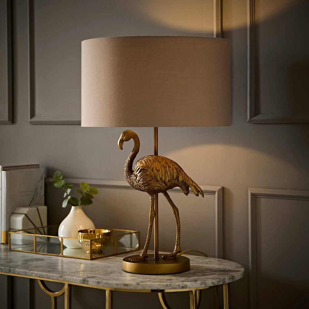 ValueLights Flo Flamingo Mink Taupe Drum Shade Bronze Table Lamp with Bulb Image 6
