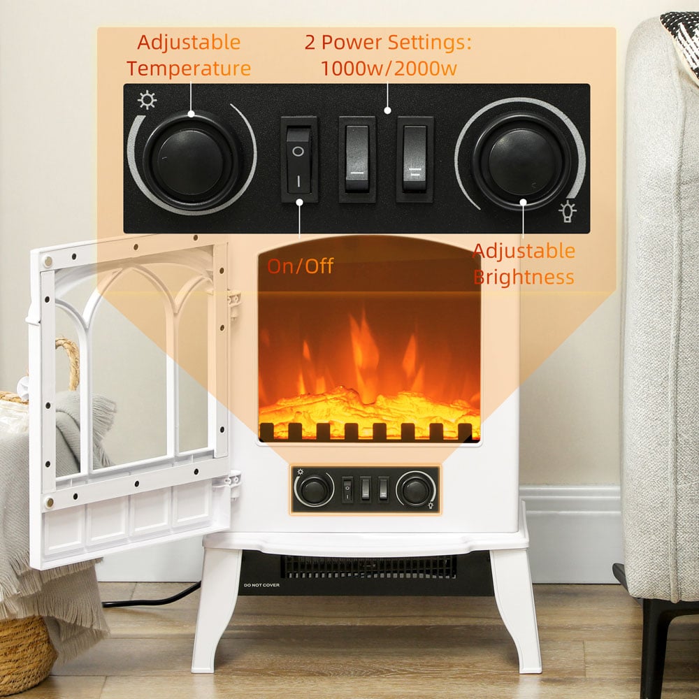 HOMCOM White Freestanding Electric LED Fireplace Heater with Flame Effect 2000W Image 5