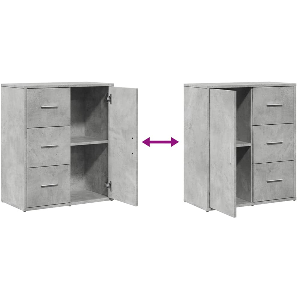 vidaXL Single Door 3 Drawer Concrete Grey Wooden Sideboard Set of 2 Image 8