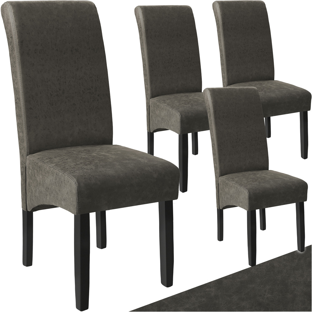 tectake Set of 4 Grey Marble Leather High Backrest Dining Chair Image 2
