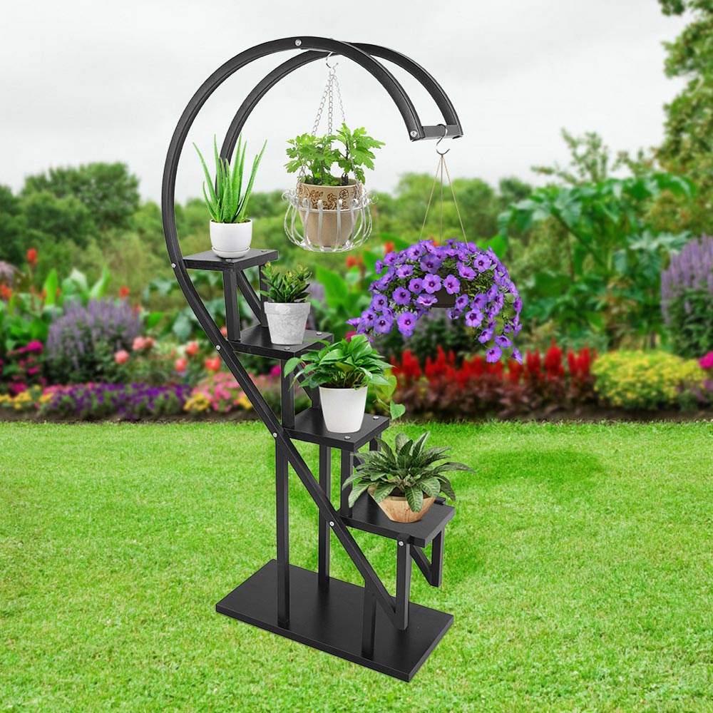 Living and Home Multi Tiered Black Plant Stand Image 2