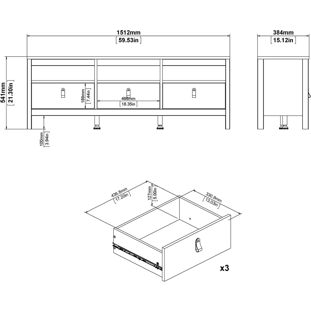 Florence Barcelona 3 Drawer 3 Shelf White TV Unit Image 9