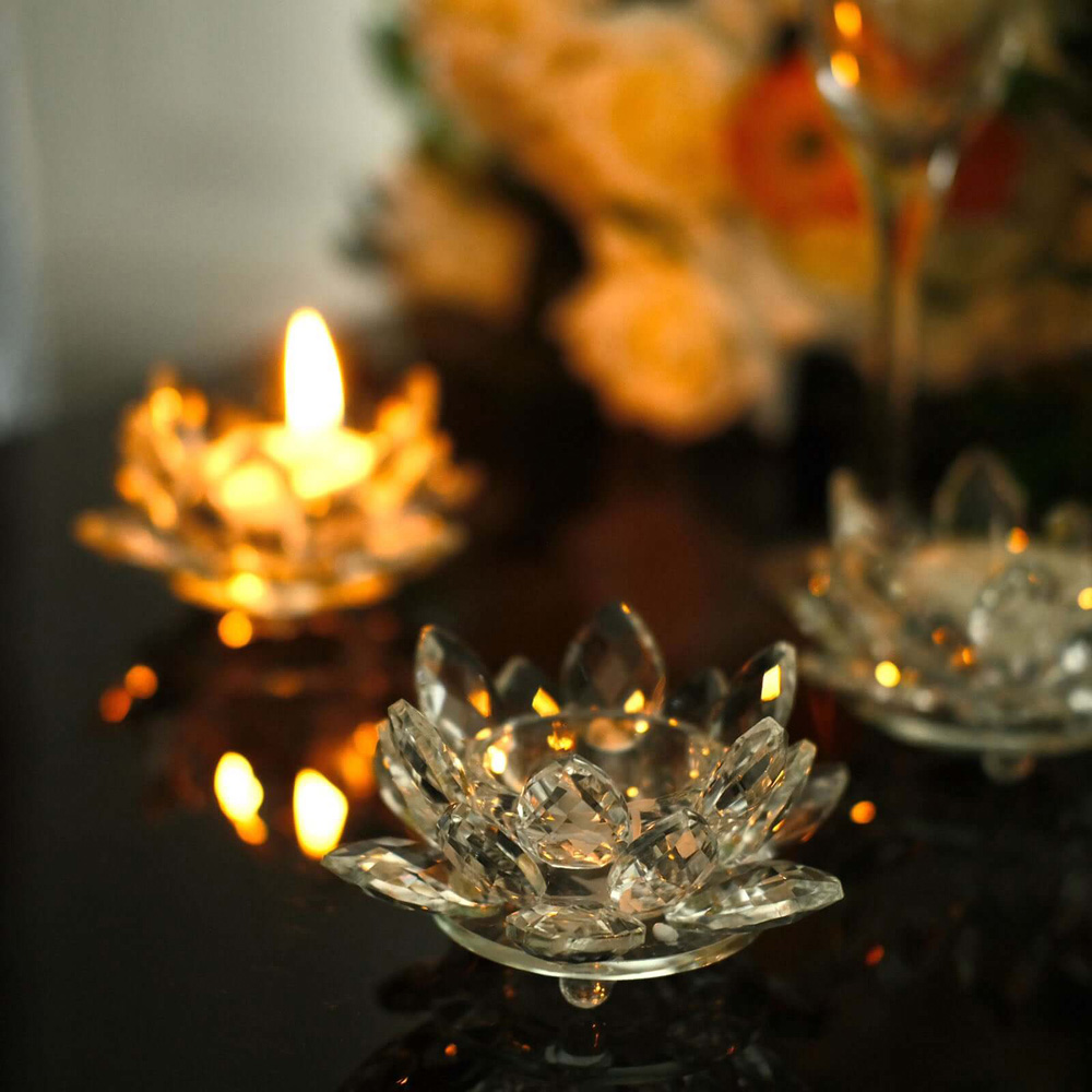 Avilo Multi-Faceted Crystal Glass Lotus Candle Holder Image 6