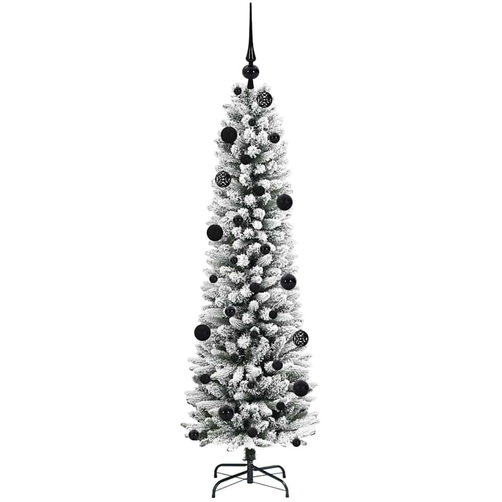 vidaXL Pre-Lit Warm White LED and Black Baubles White Artificial Christmas Tree with Stand 5ft Image 4