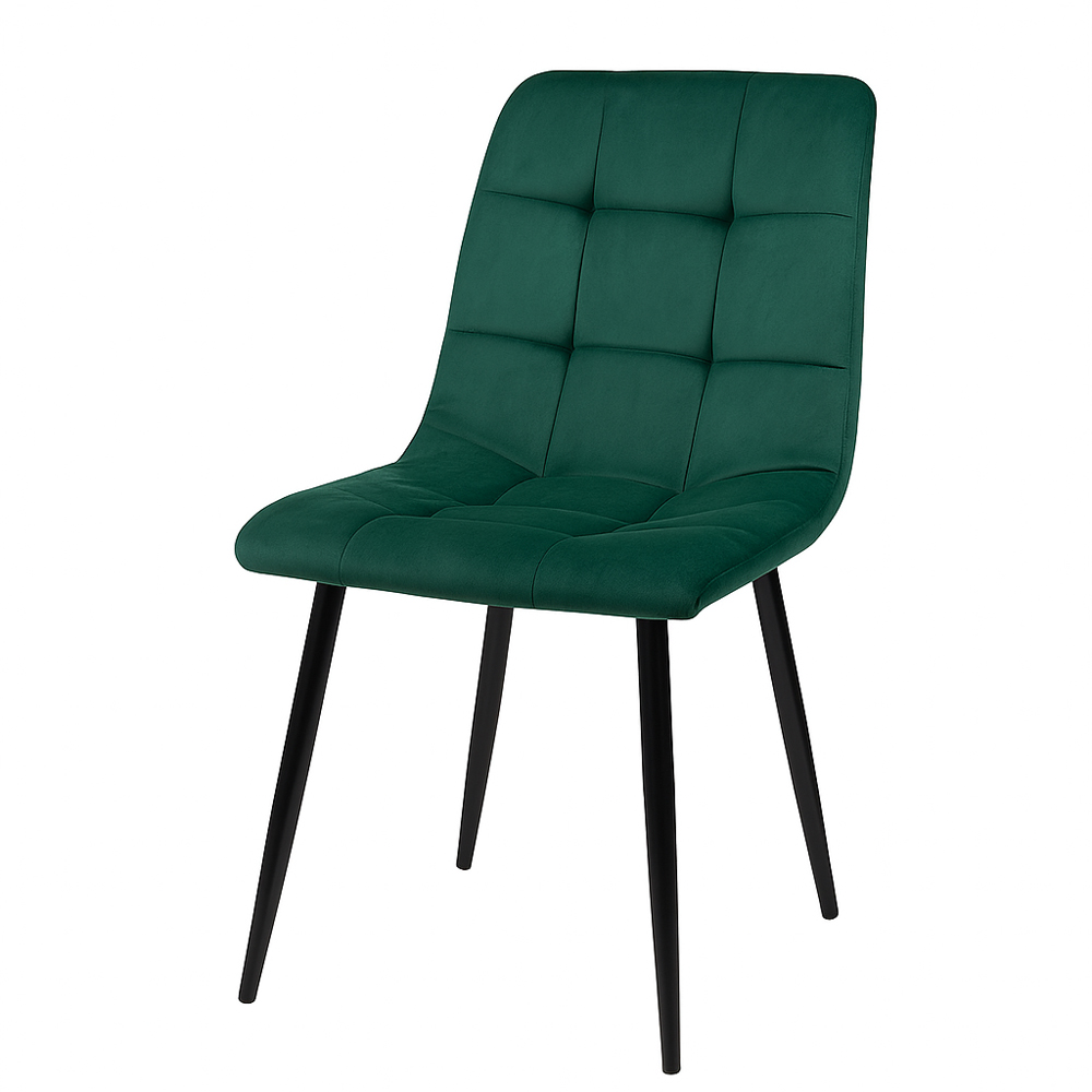 Portland 4 Seater Square Velvet Dining Set Oak Effect and Green Image 2