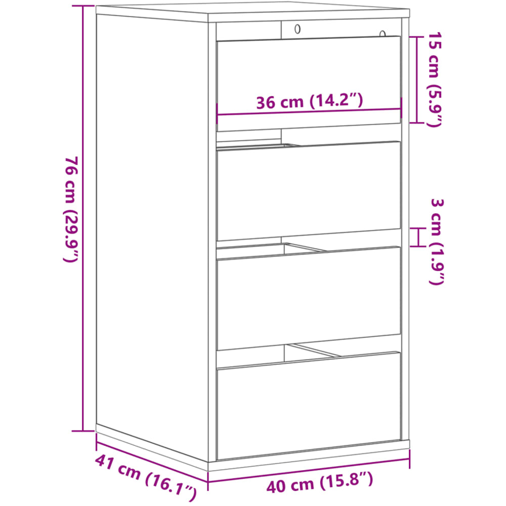 vidaXL 4 Drawer Brown Oak Wooden Chest of Drawers Image 9