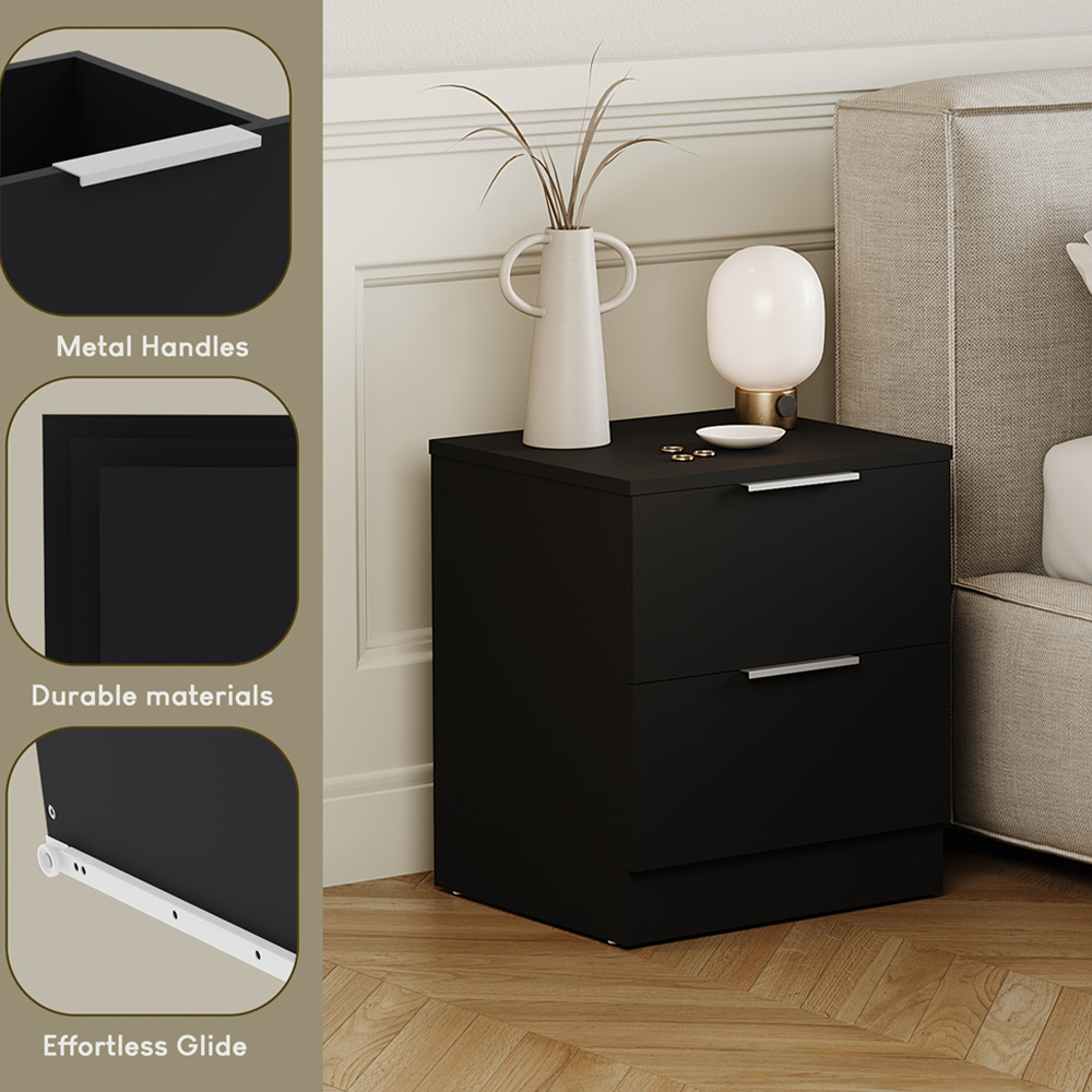 VIDA DESIGNS Terga 2 Drawer Black Bedside Cabinet Image 7