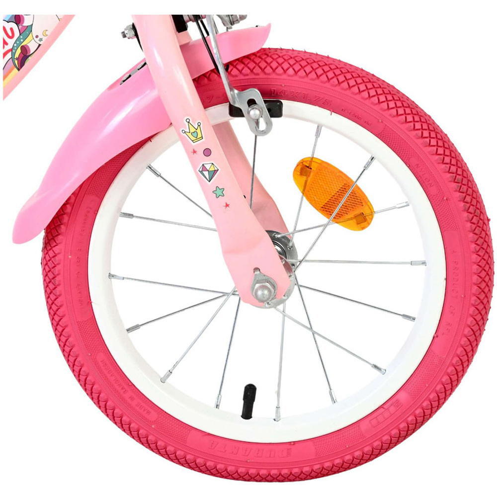 Volare Unicorn Kids 14 inch Pink Bike with Stabilisers Doll Seat and Basket Image 8