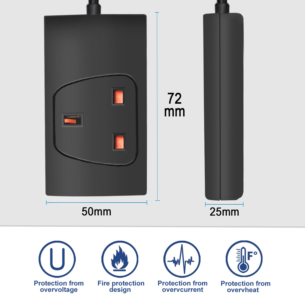 ExtraStar 13A 5m Single Socket Black Extension Lead with Cable Image 6