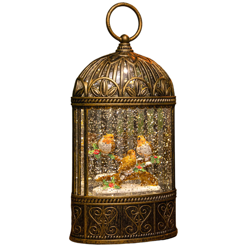 Samuel Alexander Warm White LED Light Up Christmas Robin Scene Water Spinner 24cm Image 1