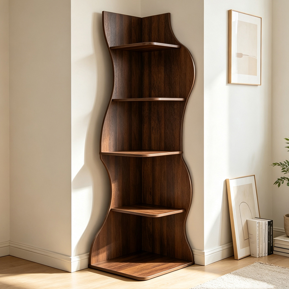Living and Home 5-Tier Dark Brown Curved Corner Storage Shelf Image 1