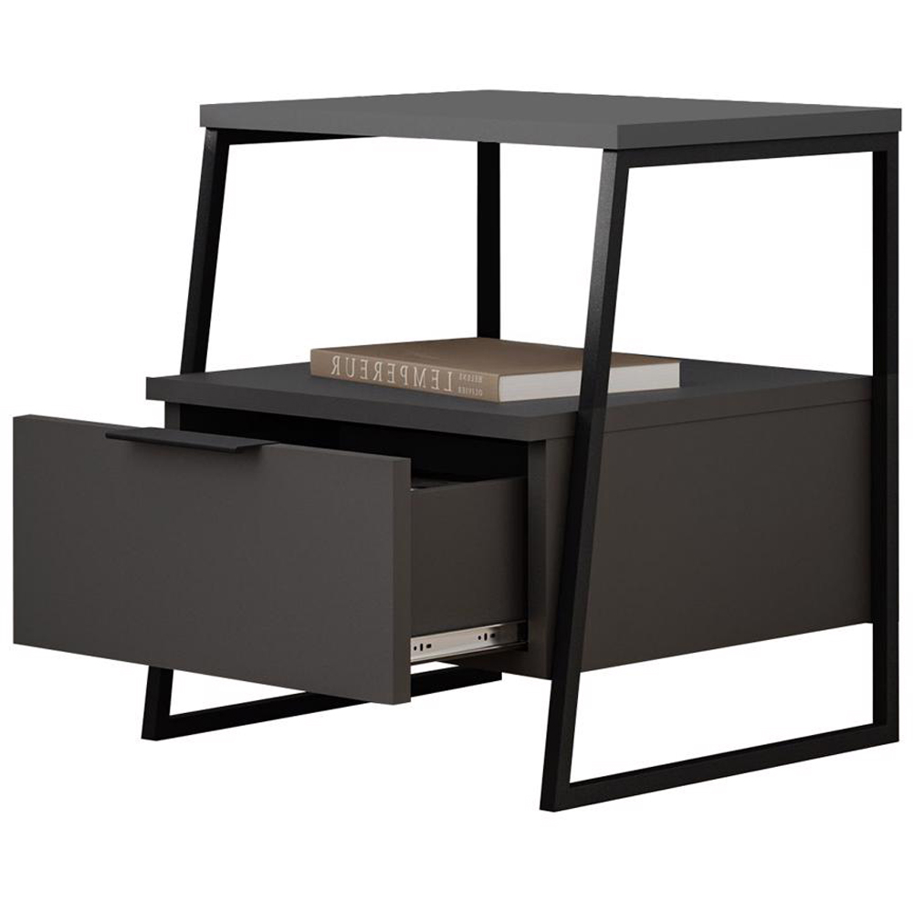 FWStyle Pal Single Drawer Single Shelf Anthracite Bedside Table Image 3