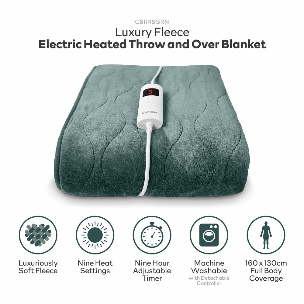 Carmen Green Fleece Electric Heated Throw Over Blanket 160 x 130cm Image 7