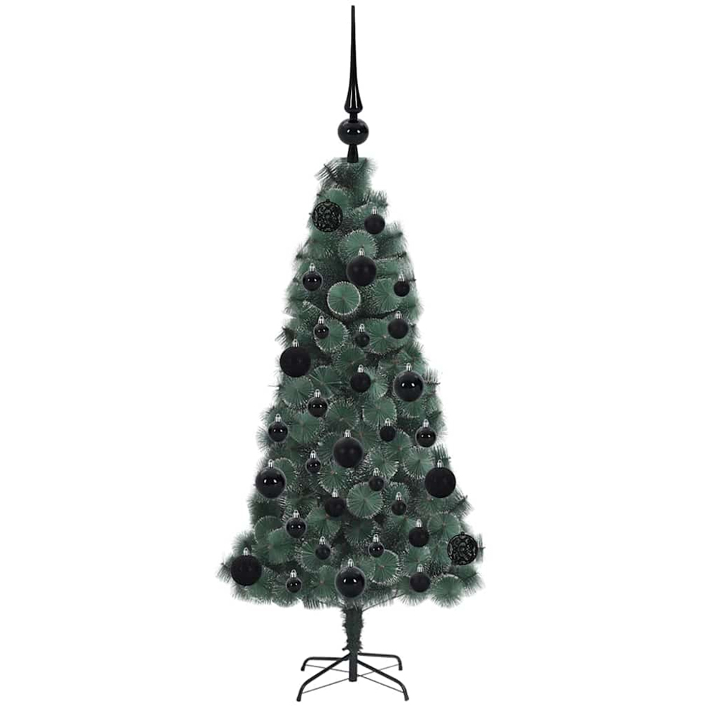 vidaXL Pre-Lit Black Baubles Green Artificial Christmas Tree 4ft Image 4